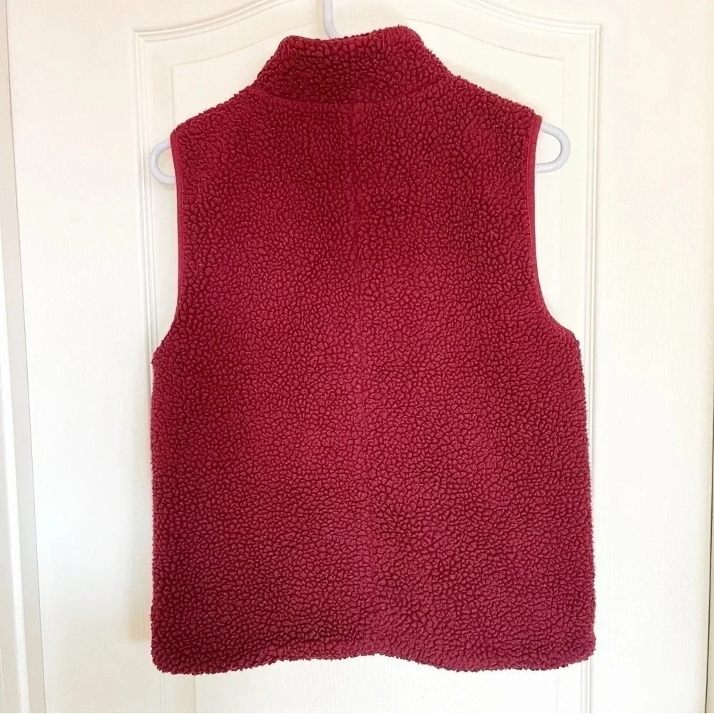 J. Crew Mercantile Cherry Red Fleece Teddy Bear Full Zip Up Vest Size Small